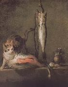 Jean Baptiste Simeon Chardin Two cats salmon mackerel china oil painting artist